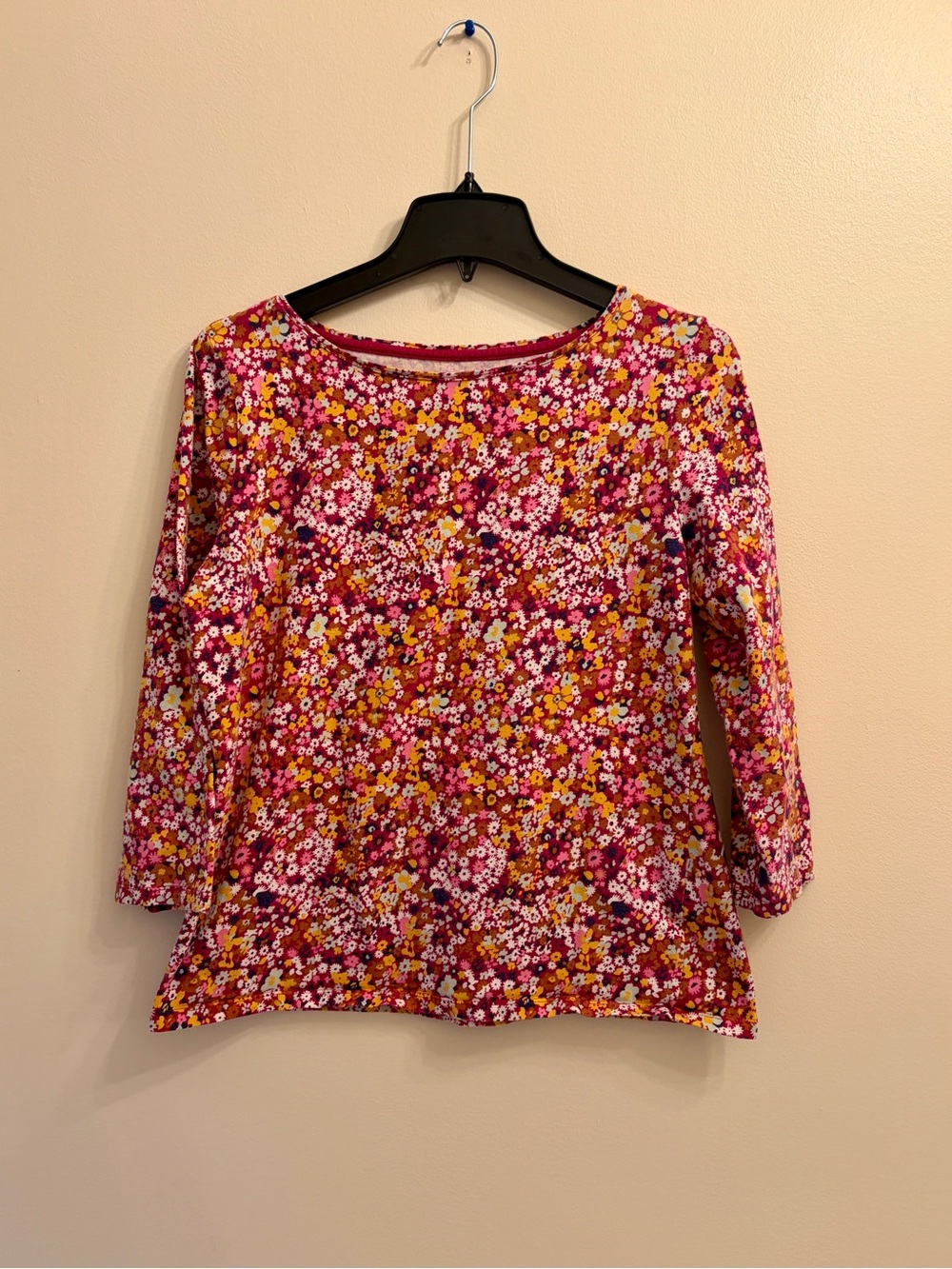 Talbots | Pink Yellow Floral Scoop Neck Long Sleeve Top